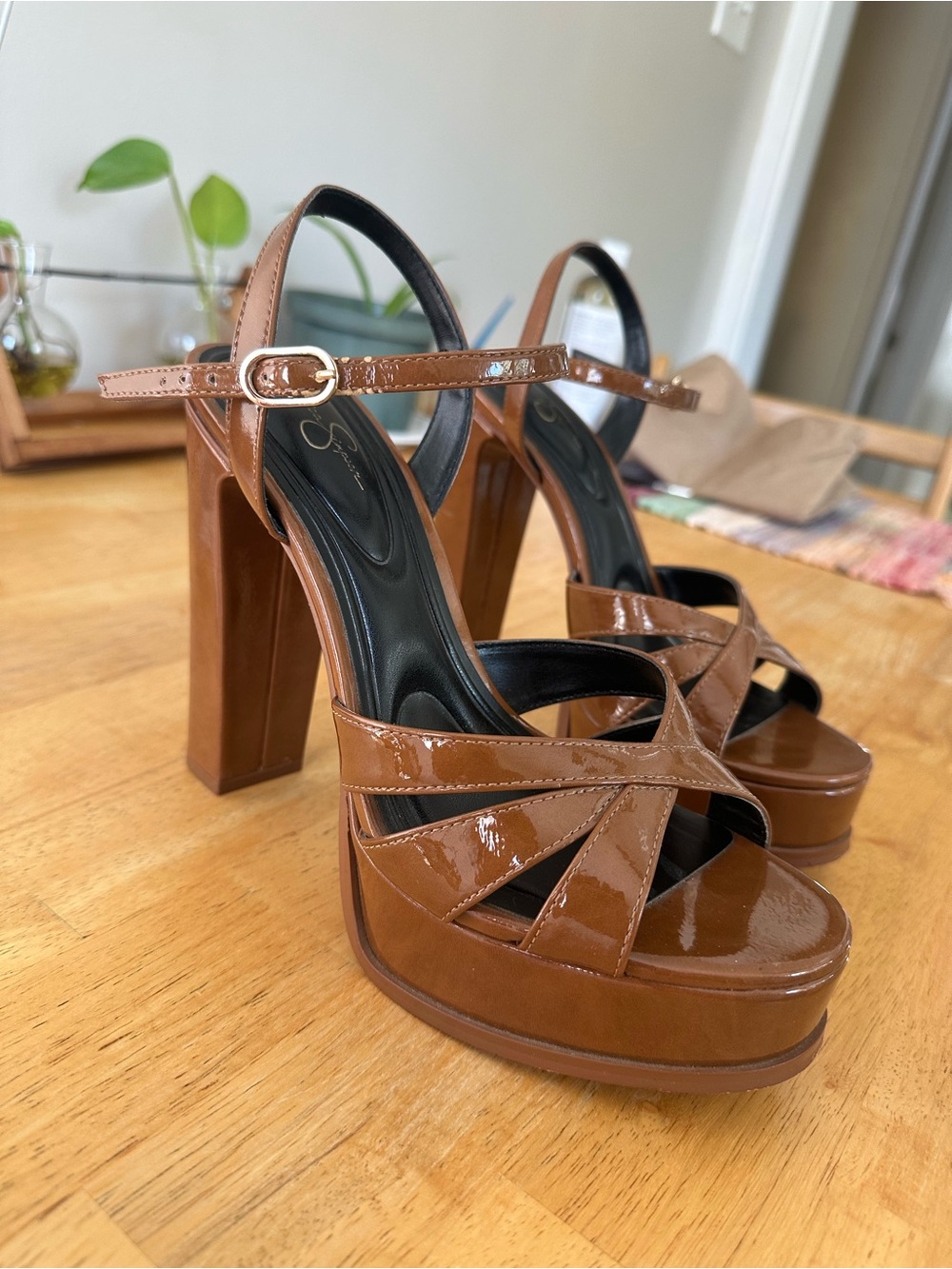Jessica Simpson Brown Patent Platform Block Heel